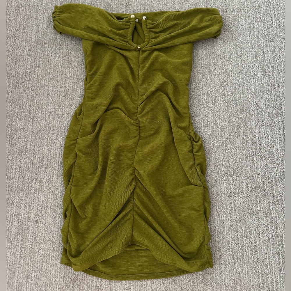 H&M Green Pleated Dress with Gold Accent